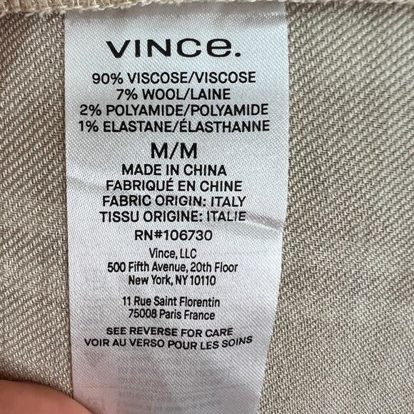 VINCE Beige Top Wool Stretch Plaid Drop Shoulder Split Neck Pullover Sz Medium M - Picture 9 of 11